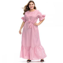 Kurzarm Rosa Ruffled Plus Size Maxi Kleid